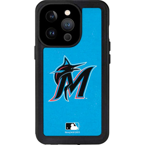 MLB Miami Marlins Solid Distressed iPhone 15 Pro Waterproof Case