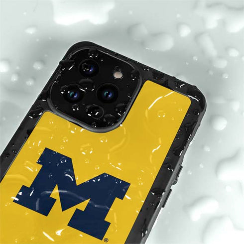 University of Michigan M Logo Yellow iPhone 14 Pro Max Waterproof Case