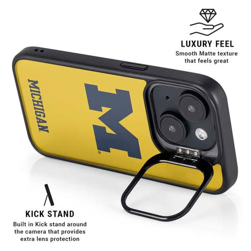 University of Michigan M Logo Yellow iPhone 15 Kickstand Case