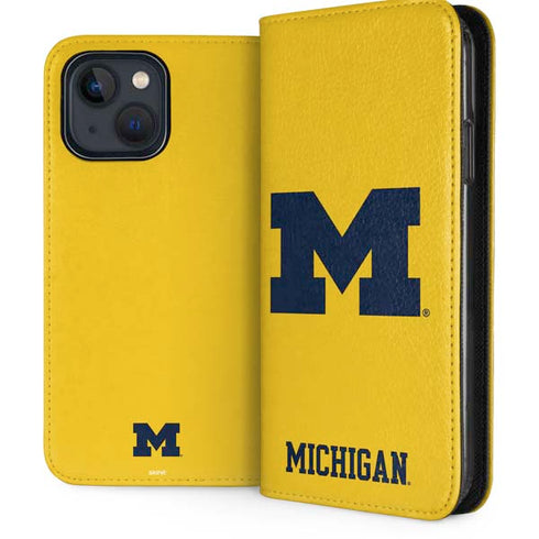 University of Michigan M Logo Yellow iPhone 15 Plus Folio Case