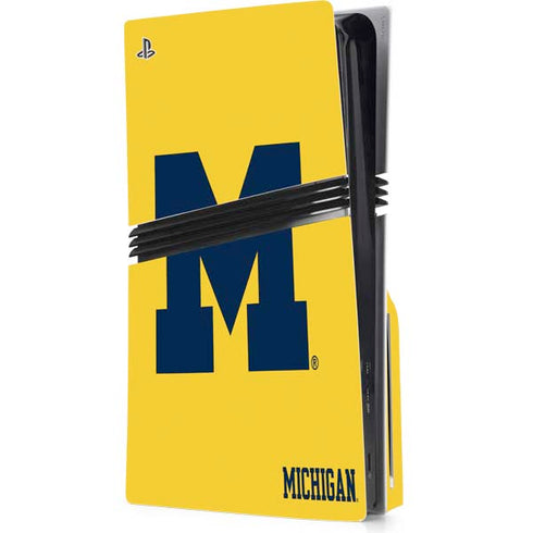 University of Michigan M Logo Yellow PS5 Pro Disk Console Skin