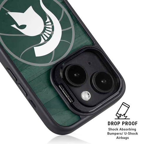 Michigan State University Basketball Courtside iPhone 15 Plus Kickstand Case