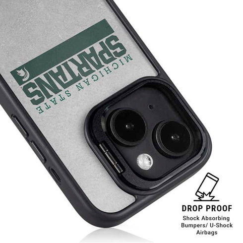 Michigan State University Spartans Marquee iPhone 15 Plus Kickstand Case