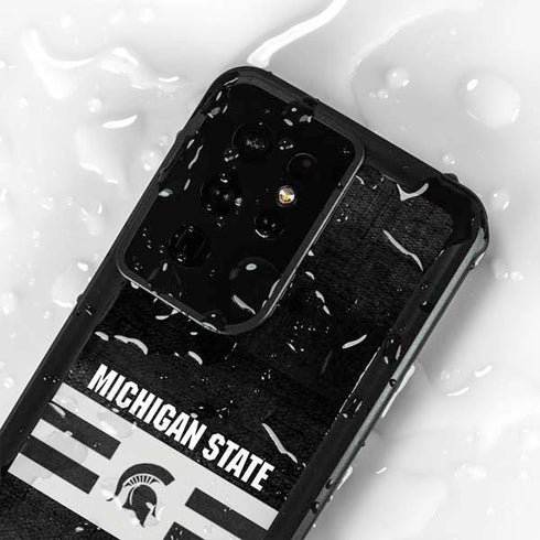 Michigan State University Black and White Stripes Galaxy S24 Ultra Waterproof Case