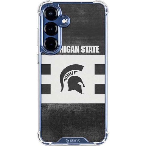 Michigan State University Black and White Stripes Galaxy S25 Plus Clear Case