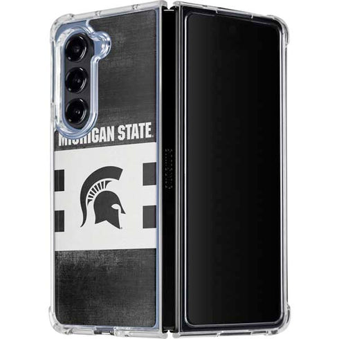 Michigan State University Black and White Stripes Galaxy Z Fold5 5G Clear Case