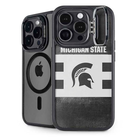 Michigan State University Black and White Stripes iPhone 13 Pro Kickstand Case