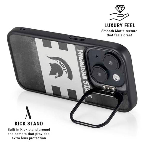 Michigan State University Black and White Stripes iPhone 14 Plus Kickstand Case
