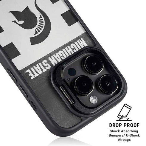 Michigan State University Black and White Stripes iPhone 14 Pro Max Kickstand Case