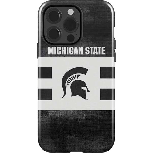 Michigan State University Black and White Stripes iPhone 15 Pro Impact Case