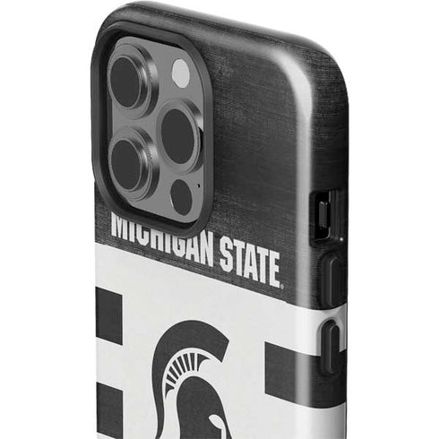 Michigan State University Black and White Stripes iPhone 15 Pro Impact Case