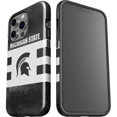Michigan State University Black and White Stripes iPhone 15 Pro Impact Case