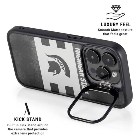 Michigan State University Black and White Stripes iPhone 15 Pro Kickstand Case