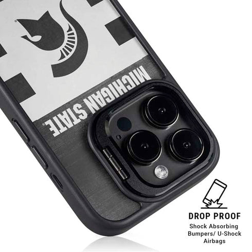 Michigan State University Black and White Stripes iPhone 15 Pro Max Kickstand Case