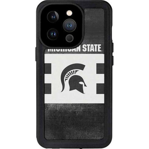 Michigan State University Black and White Stripes iPhone 15 Pro Waterproof Case