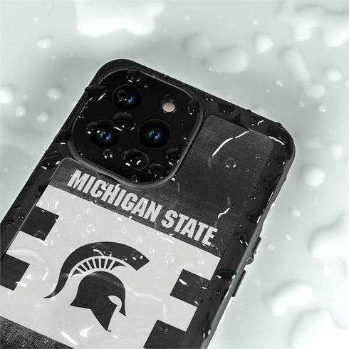 Michigan State University Black and White Stripes iPhone 15 Pro Waterproof Case