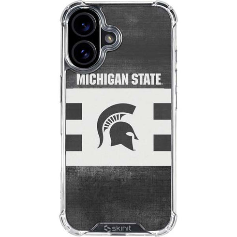 Michigan State University Black and White Stripes iPhone 16 Plus Clear Case