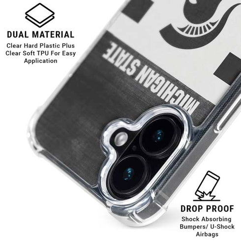 Michigan State University Black and White Stripes iPhone 16 Plus Clear Case