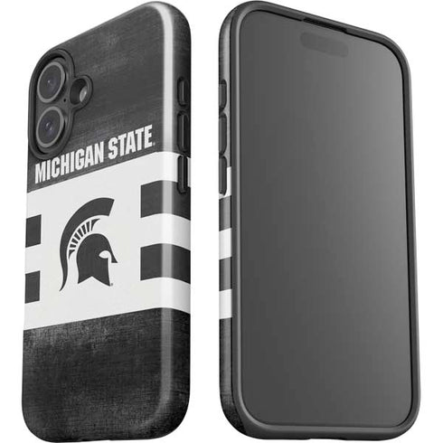 Michigan State University Black and White Stripes iPhone 16 Plus Impact Case