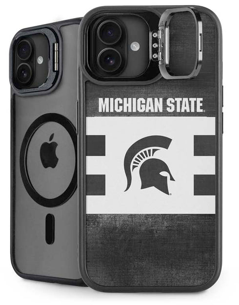 Michigan State University Black and White Stripes iPhone 16 Plus Kickstand Case