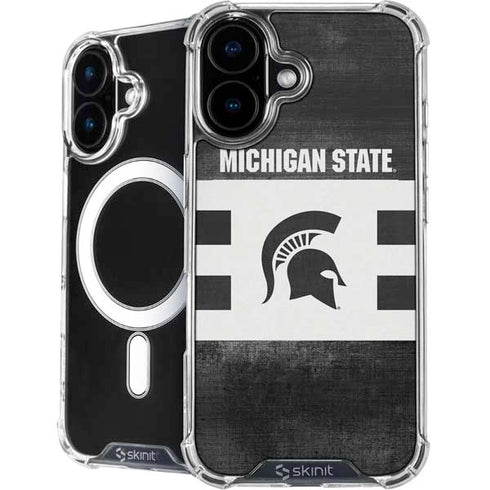 Michigan State University Black and White Stripes iPhone 16 Plus MagSafe Case