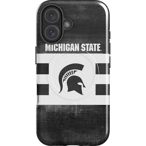 Michigan State University Black and White Stripes iPhone 16 Plus Magsafe Impact Case