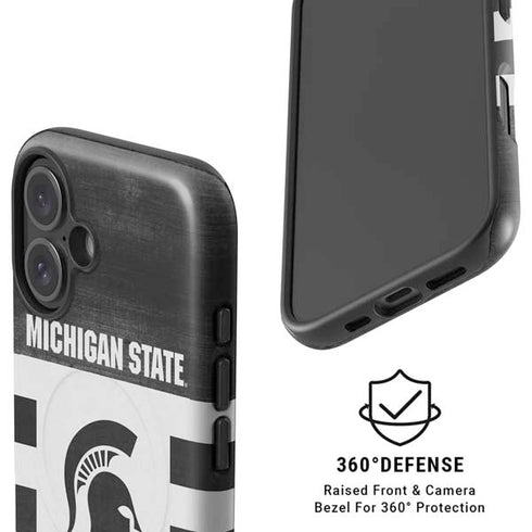 Michigan State University Black and White Stripes iPhone 16 Plus Magsafe Impact Case