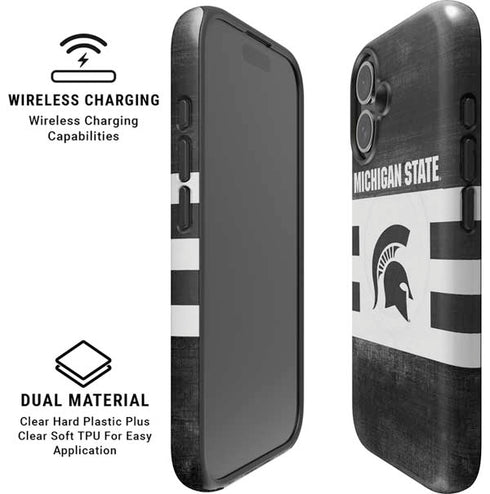 Michigan State University Black and White Stripes iPhone 16 Plus Magsafe Impact Case
