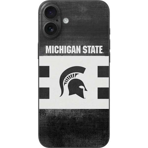 Michigan State University Black and White Stripes iPhone 16 Plus Skin