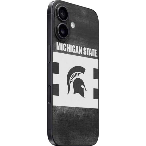 Michigan State University Black and White Stripes iPhone 16 Plus Skin