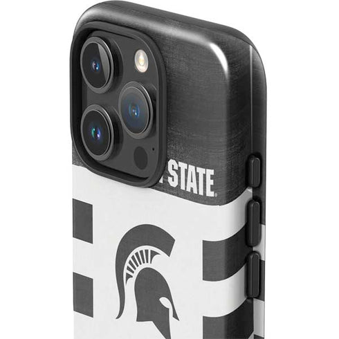Michigan State University Black and White Stripes iPhone 16 Pro Impact Case