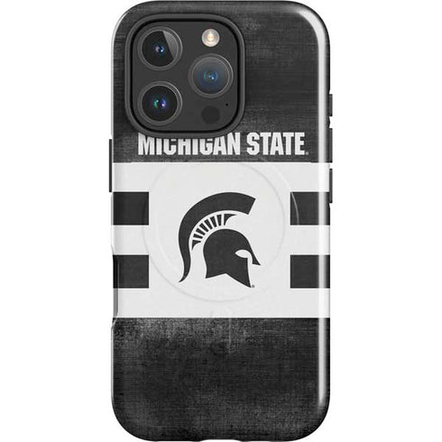 Michigan State University Black and White Stripes iPhone 16 Pro Magsafe Impact Case