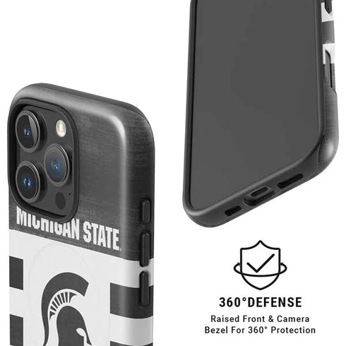 Michigan State University Black and White Stripes iPhone 16 Pro Max Magsafe Impact Case