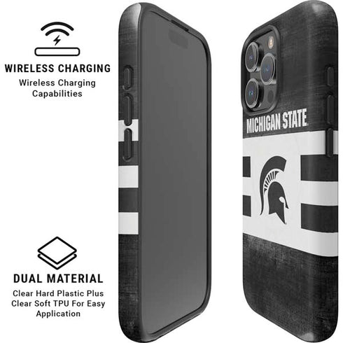 Michigan State University Black and White Stripes iPhone 16 Pro Max Magsafe Impact Case