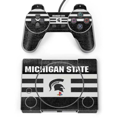 Michigan State University Black and White Stripes PlayStation Classic Bundle Skin