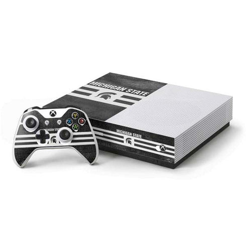 Michigan State University Black and White Stripes Xbox One S All-Digital Edition Bundle Skin