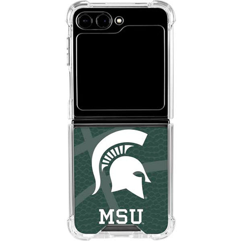 Michigan State University Green Basketball Galaxy Z Flip6 Clear Case