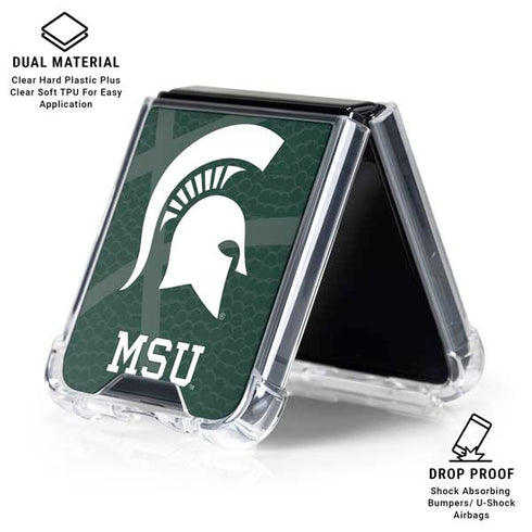 Michigan State University Green Basketball Galaxy Z Flip6 Clear Case