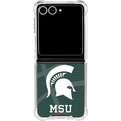 Michigan State University Green Basketball Galaxy Z Flip7 Clear Case