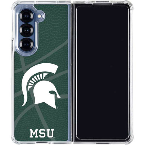 Michigan State University Green Basketball Galaxy Z Fold7 Clear Case