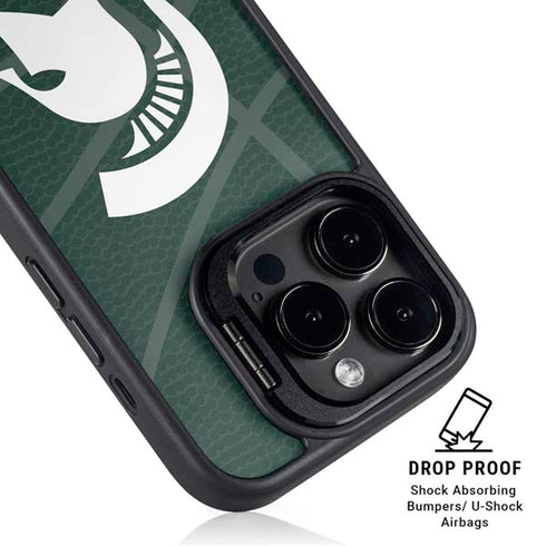 Michigan State University Green Basketball iPhone 14 Pro Kickstand Case