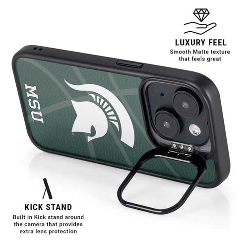 Michigan State University Green Basketball iPhone 15 Plus Kickstand Case