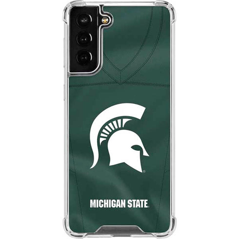 Michigan State University Green Jersey Galaxy S21 FE Clear Case