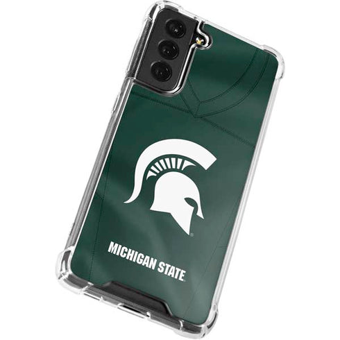 Michigan State University Green Jersey Galaxy S21 FE Clear Case