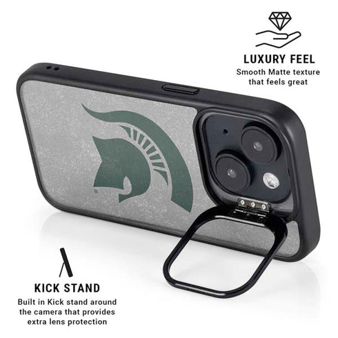 Michigan State University Grey Spartans Logo iPhone 15 Plus Kickstand Case