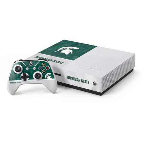 Michigan State University Jersey Split Xbox One S Console and Controller Bundle Skin