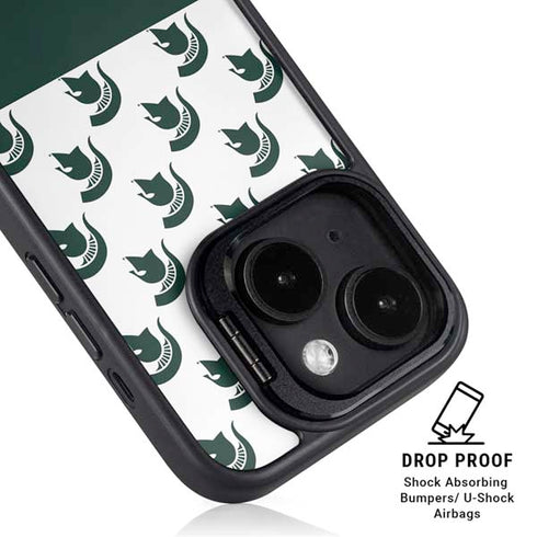 Michigan State University Spartans MSU Split iPhone 15 Plus Kickstand Case