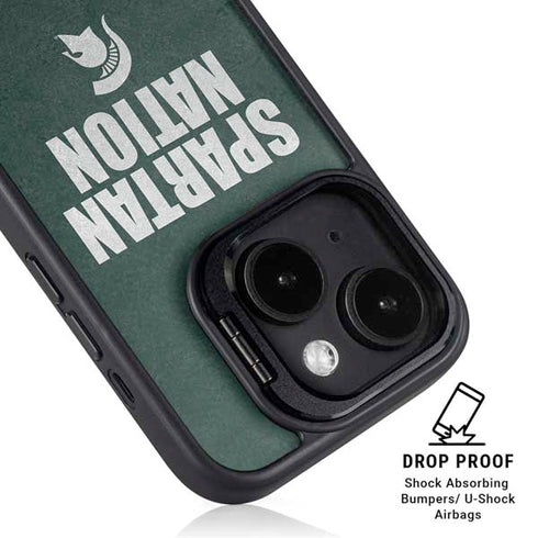Michigan State University Spartans Nation iPhone 15 Plus Kickstand Case