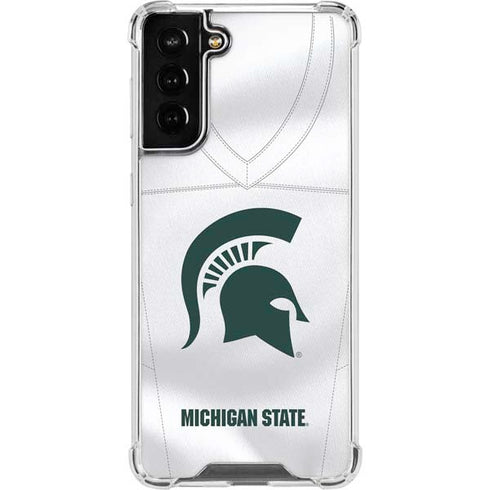 Michigan State University White Jersey Galaxy S21 FE Clear Case