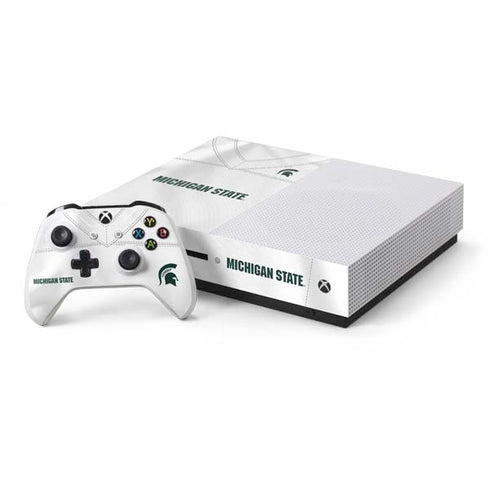 Michigan State University White Jersey Xbox One S Console and Controller Bundle Skin